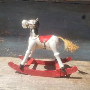Wooden Rocking Horse Nursey Decor Vintage 1970s